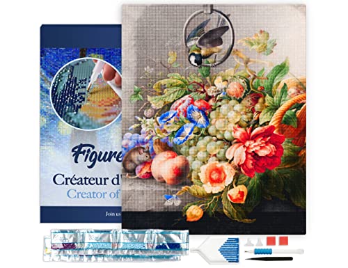 Figured'Art Diamond Painting Erwachsene 40x50cm Mit Rahmen Ganze Leinwand gespannt Blumen und Obst Herman Henstenburgh 5D Bilder Eckige Steine - DIY Set Basteln von Figured'Art