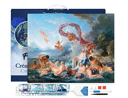 Figured'Art Diamond Painting Erwachsene 40x50cm Mit Rahmen Ganze Leinwand gespannt Der Triumph der Venus François Boucher 5D Bilder Eckige Steine - DIY Set Basteln von Figured'Art