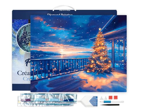 Figured'Art Diamond Painting Erwachsene 40x50cm Mit Rahmen Ganze Leinwand gespannt Funkelnde Weihnachtsterrasse 5D Bilder Eckige Steine - DIY Set Basteln von Figured'Art