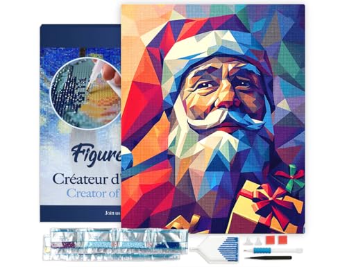 Figured'Art Diamond Painting Erwachsene 40x50cm Mit Rahmen Ganze Leinwand gespannt Polygon-Weihnachtsmann 5D Bilder Eckige Steine - DIY Set Basteln von Figured'Art