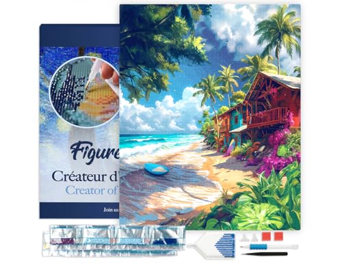 Figured'Art Diamond Painting Erwachsene 40x50cm Mit Rahmen Ganze Leinwand gespannt Surf-Dorf 5D Bilder Eckige Steine - DIY Set Basteln von Figured'Art