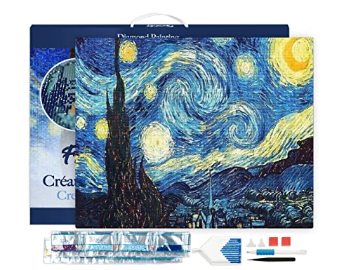 Figured'Art Diamond Painting Erwachsene 40x50cm Mit Rahmen Ganze Leinwand gespannt Van Gogh Sternennacht 5D Bilder Eckige Steine - DIY Set Basteln von Figured'Art