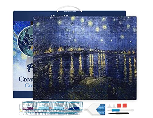 Figured'Art Diamond Painting Erwachsene 40x50cm Mit Rahmen Ganze Leinwand gespannt Van Gogh Sternennacht über der Rhone 5D Bilder Eckige Steine - DIY Set Basteln von Figured'Art