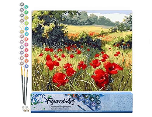 Figured'Art Malen Nach Zahlen Erwachsene Blumen im Feld 3 - Paint by Numbers Basteln DIY Bastelset 40x50cm ohne Holzrahmen von Figured'Art