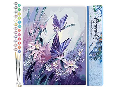 Figured'Art Malen Nach Zahlen Erwachsene Blumen und Schmetterlinge - Paint by Numbers Basteln DIY Bastelset 40x50cm ohne Holzrahmen von Figured'Art