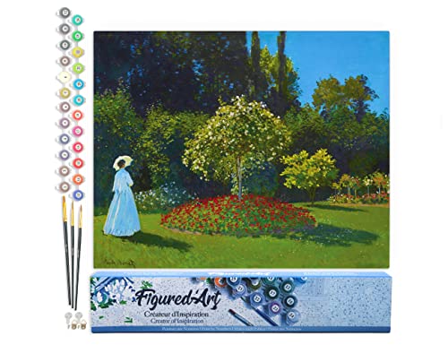 Figured'Art Malen Nach Zahlen Erwachsene Frau im Garten - Monet - Paint by Numbers Basteln DIY Bastelset 40x50cm ohne Holzrahmen von Figured'Art