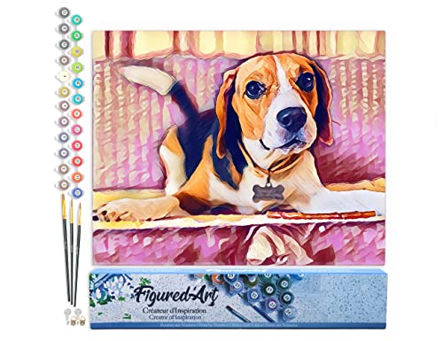 Figured'Art Malen Nach Zahlen Erwachsene Herziger Beagle - Paint by Numbers Basteln DIY Bastelset 40x50cm ohne Holzrahmen von Figured'Art