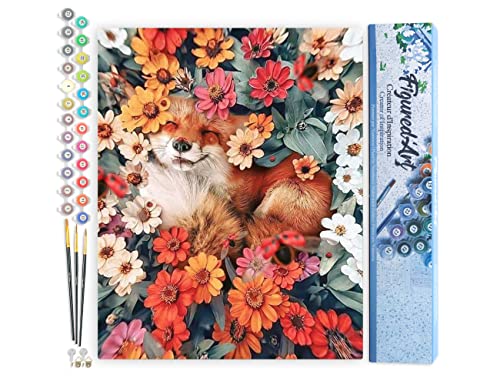 Figured'Art Malen Nach Zahlen Erwachsene Kleiner Fuchs und Blumen 2 - Paint by Numbers Basteln DIY Bastelset 40x50cm ohne Holzrahmen von Figured'Art