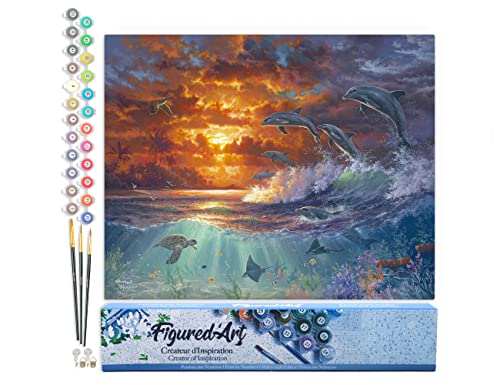 Figured'Art Malen Nach Zahlen Erwachsene Meer und Sonnenuntergang - Paint by Numbers Basteln DIY Bastelset 40x50cm ohne Holzrahmen von Figured'Art