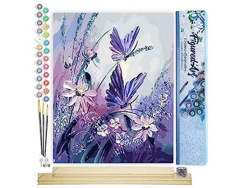 Figured'Art Malen Nach Zahlen Erwachsene Mit Rahmen Blumen und Schmetterlinge - Paint by Numbers Basteln DIY Bastelset 40x50cm Mit Keilrahmen (nicht gespannt) von Figured'Art