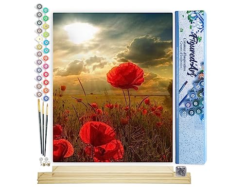 Figured'Art Malen Nach Zahlen Erwachsene Mit Rahmen Blumen unter der Sonne - Paint by Numbers Basteln DIY Bastelset 40x50cm Mit Keilrahmen (nicht gespannt) von Figured'Art