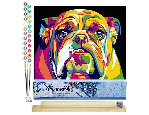 Figured'Art Malen Nach Zahlen Erwachsene Mit Rahmen Bulldog Pop Art - Paint by Numbers Basteln DIY Bastelset 40x50cm Mit Keilrahmen (nicht gespannt) von Figured'Art