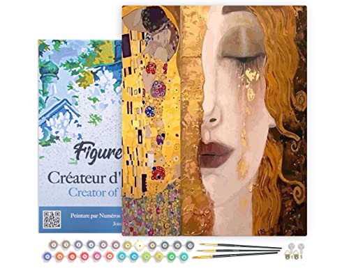 Figured'Art Malen Nach Zahlen Erwachsene Mit Rahmen Gustav Klimt - Paint by Numbers Basteln DIY Bastelset 40x50cm - Leinwand gespannt auf Holzrahmen von Figured'Art