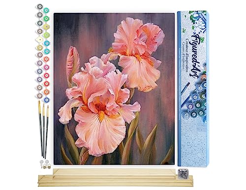 Figured'Art Malen Nach Zahlen Erwachsene Mit Rahmen Iris Blumen - Paint by Numbers Basteln DIY Bastelset 40x50cm Mit Keilrahmen (nicht gespannt) von Figured'Art