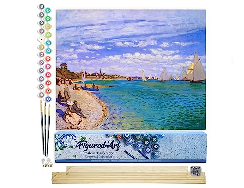 Figured'Art Malen Nach Zahlen Erwachsene Mit Rahmen Regatta bei Sainte-Adresse - Monet - Paint by Numbers Basteln DIY Bastelset 40x50cm Mit Keilrahmen (nicht gespannt) von Figured'Art