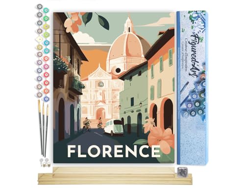 Figured'Art Malen Nach Zahlen Erwachsene Mit Rahmen Reiseplakat Florenz - Paint by Numbers Basteln DIY Bastelset 40x50cm Mit Keilrahmen (nicht gespannt) von Figured'Art