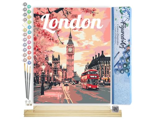 Figured'Art Malen Nach Zahlen Erwachsene Mit Rahmen Reiseposter London in voller Blüte - Paint by Numbers Basteln DIY Bastelset 40x50cm Mit Keilrahmen (nicht gespannt) von Figured'Art