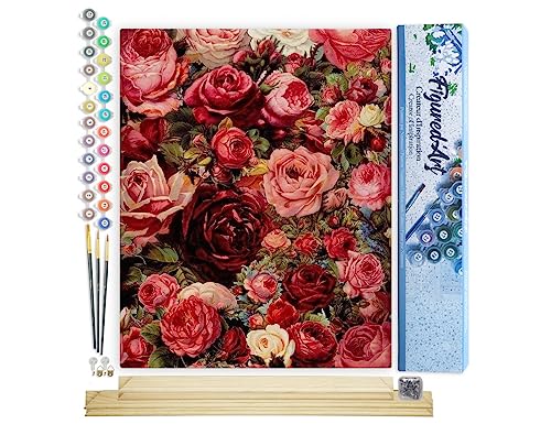 Figured'Art Malen Nach Zahlen Erwachsene Mit Rahmen Romantische Blumen - Paint by Numbers Basteln DIY Bastelset 40x50cm Mit Keilrahmen (nicht gespannt) von Figured'Art