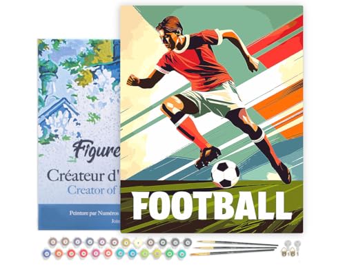 Figured'Art Malen Nach Zahlen Erwachsene Mit Rahmen Sportposter Fußball - Paint by Numbers Basteln DIY Bastelset 40x50cm - Leinwand gespannt auf Holzrahmen von Figured'Art