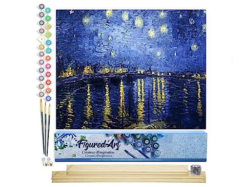 Figured'Art Malen Nach Zahlen Erwachsene Mit Rahmen Van Gogh Sternennacht über der Rhone - Paint by Numbers Basteln DIY Bastelset 40x50cm Mit Keilrahmen (nicht gespannt) von Figured'Art