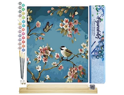 Figured'Art Malen Nach Zahlen Erwachsene Mit Rahmen Vogel und Schmetterling - Paint by Numbers Basteln DIY Bastelset 40x50cm Mit Keilrahmen (nicht gespannt) von Figured'Art