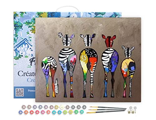 Figured'Art Malen Nach Zahlen Erwachsene Mit Rahmen Zebras von hinten - Paint by Numbers Basteln DIY Bastelset 40x50cm Leinwand gespannt auf Holzrahmen von Figured'Art