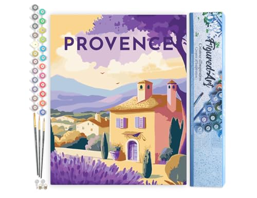 Figured'Art Malen Nach Zahlen Erwachsene Reiseplakat Provence - Paint by Numbers Basteln DIY Bastelset 40x50cm ohne Holzrahmen von Figured'Art