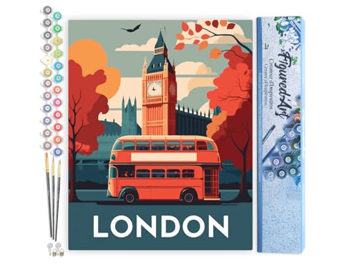 Figured'Art Malen Nach Zahlen Erwachsene Reiseposter London - Paint by Numbers Basteln DIY Bastelset 40x50cm ohne Holzrahmen von Figured'Art