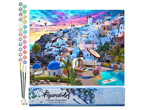 Figured'Art Malen Nach Zahlen Erwachsene Santorini - Paint by Numbers Basteln DIY Bastelset 40x50cm ohne Holzrahmen von Figured'Art