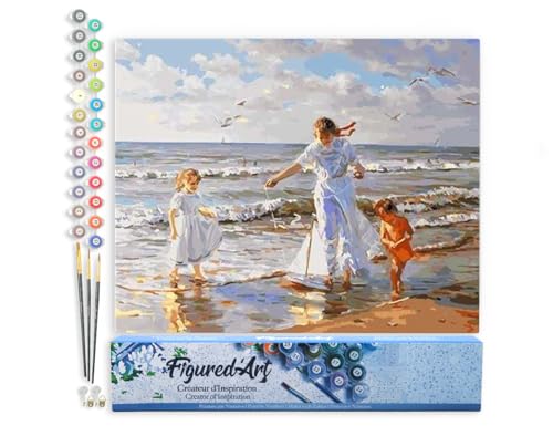 Figured'Art Malen Nach Zahlen Erwachsene Spielen am Strand - Paint by Numbers Basteln DIY Bastelset 40x50cm ohne Holzrahmen von Figured'Art