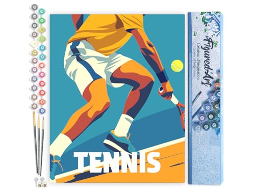 Figured'Art Malen Nach Zahlen Erwachsene Sportposter Tennis - Paint by Numbers Basteln DIY Bastelset 40x50cm ohne Holzrahmen von Figured'Art