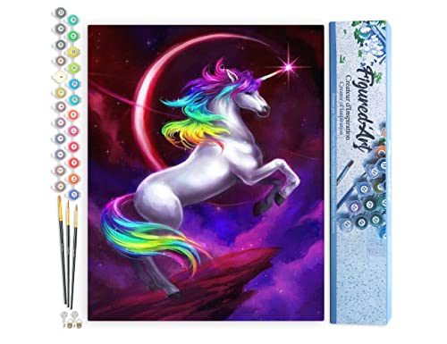 Figured'Art Malen nach Zahlen, für Erwachsene, buntes Einhorn – Handarbeits-Kit, Kreativ-Set, DIY, vollständige Nummer – 40 x 50 cm ohne Holzrahmen von Figured'Art