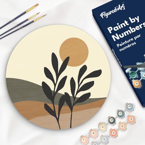 Figured'Art Malen nach Zahlen für Erwachsene auf einer Holzscheibe von 30 cm Durchmesser - Landschaft und Pflanze - Paint by Numbers Basteln DIY Bastelset von Figured'Art