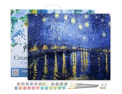 Figured'Art Malen Nach Zahlen Erwachsene Mit Rahmen Van Gogh Sternennacht über der Rhone - Paint by Numbers Basteln DIY Bastelset 40x50cm Leinwand gespannt auf Holzrahmen von Figured'Art