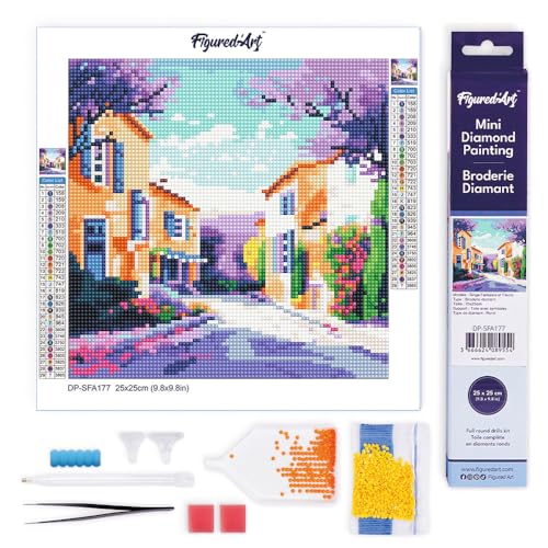 Figured'Art Mini Diamond Painting Erwachsene 25x25cm Ganze Leinwand gerollt Frühling in der Provence 5D Bilder Runde Steine - DIY Set Basteln von Figured'Art