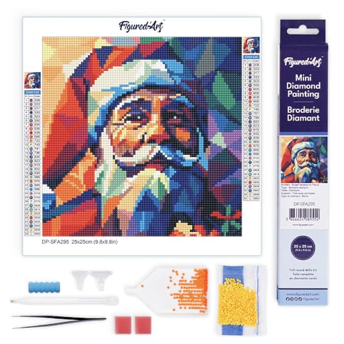 Figured'Art Mini Diamond Painting Erwachsene 25x25cm Ganze Leinwand gerollt Polygon-Weihnachtsmann 5D Bilder Runde Steine - DIY Set Basteln von Figured'Art