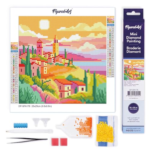 Figured'Art Mini Diamond Painting Erwachsene 25x25cm Ganze Leinwand gerollt Toskanischer Frühling 5D Bilder Runde Steine - DIY Set Basteln von Figured'Art