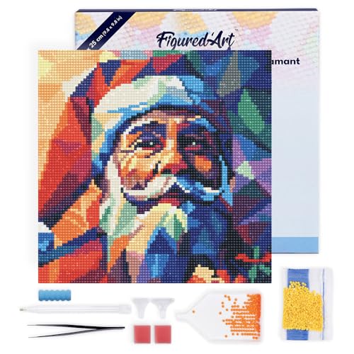 Figured'Art Mini Diamond Painting Erwachsene 25x25cm Mit Rahmen Ganze Leinwand gespannt Polygon-Weihnachtsmann 5D Bilder Runde Steine - DIY Set Basteln von Figured'Art