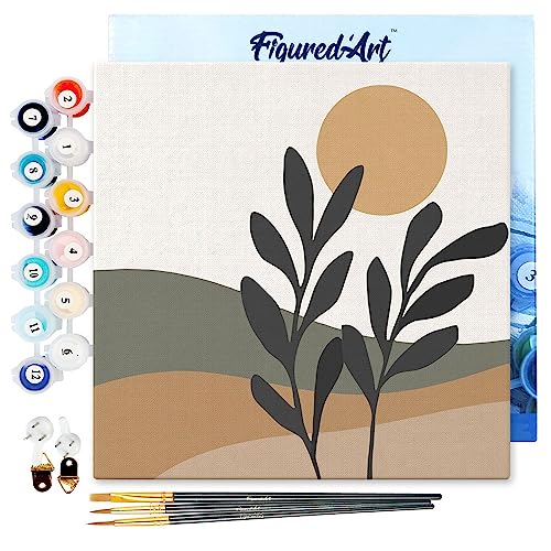 Figured'Art Mini Malen Nach Zahlen Erwachsene Mit Rahmen 20x20cm Kleines Format - Landschaft und Pflanze - Paint by Numbers Basteln DIY Bastelset Leinwand gespannt auf Holzrahmen von Figured'Art