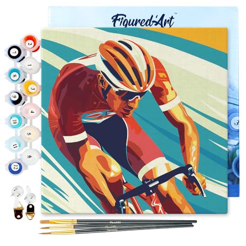 Figured'Art Mini Malen Nach Zahlen Erwachsene Mit Rahmen 20x20cm Kleines Format - Sportposter Radfahren - Paint by Numbers Basteln DIY Bastelset Leinwand gespannt auf Holzrahmen von Figured'Art