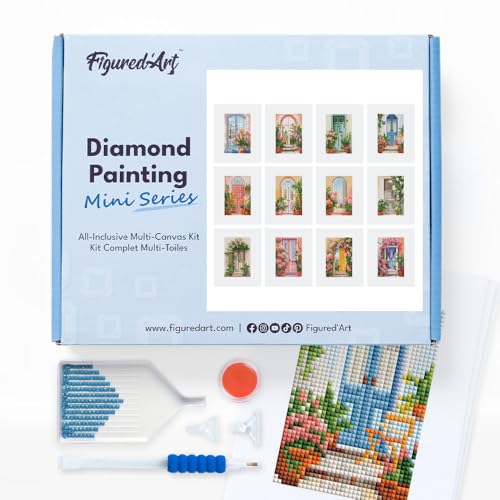 Figured'Art Mini Serie Diamond Painting Erwachsene - Gartentorserie - Premium-Box mit 12 Stück 15x18 cm 5D Bilder, Eckige Steine - DIY Set zum Basteln von Figured'Art