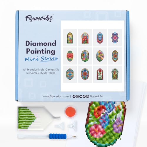 Figured'Art Mini Serie Diamond Painting Erwachsene - Kathedralenträume - Premium-Box mit 12 Stück 15x18 cm 5D Bilder, Eckige Steine - DIY Set zum Basteln von Figured'Art