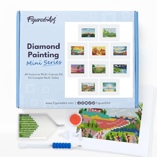 Figured'Art Mini Serie Diamond Painting Erwachsene - Sommerlandschaften - Premium-Box mit 10 Stück 15x18 cm 5D Bilder, Eckige Steine - DIY Set zum Basteln von Figured'Art