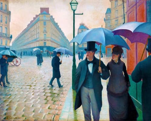 Figured'Art Vorgedrucktes Kreuzstich-Set 32x40cm - Paris-Straße, Regentag – Gustave Caillebotte - Komplett vorgedruckte Baumwoll-Aida-Leinwand 11 CT - Perfekt für Erwachsene und Anfänger von Figured'Art