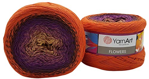 YarnArt Flowers 500 Gramm Bobbel Wolle Farbverlauf, 55% Baumwolle, Bobble Strickwolle Mehrfarbig (terrakotta lila Ocker 295) von Fiico