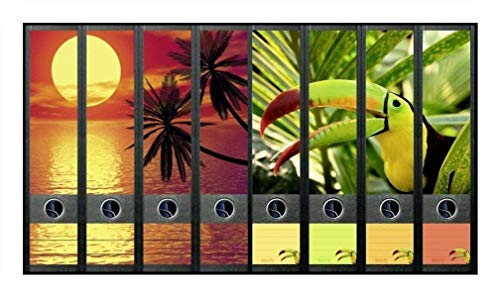 File Art 8er Set Urlaub Sonnenuntergang Beach Afrika Tukan Ordnerrücken für breite Ordner Ordner Aufkleber Etiketten Deko 418 433 von File Art