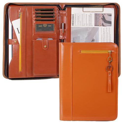 Filerix A4-Portfolio-Organizer, Padfolio mit Klemmbrett [PU-Leder] mit Reißverschluss, Portfolio-Hülle [Kartenfächer] [Tablet-Hülle] und [Notizfächer] für Büro, Dokumente, Lernmaterial, Braun von Filerix