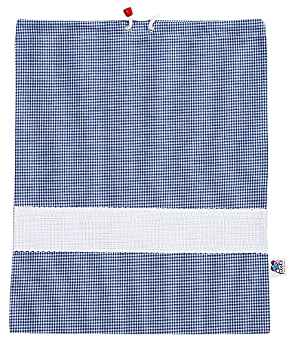 Filet - Kindergartentasche mit blauem und Weiß Vichy-Karodruck | Anpassbarer Bandeinsatz aus Aida-Stoff | Maße: 42 x 34 cm | Made in Italy von Filet