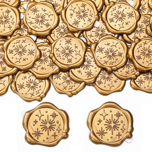 Filhome Wachssiegel Selbstklebend 50 Stück Siegelaufkleber Gold Umschlagaufkleber Wachssiegelstempel Sticker für Hochzeit Party (Stern) von Filhome