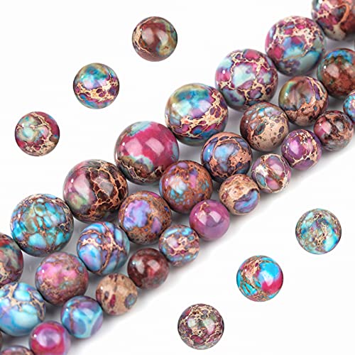 Filluck Naturstein-Perlen, 8 mm, bunt, kaiserlicher Jaspis, poliert, rund, glatt, Edelstein-Perlen für die Schmuckherstellung, Erwachsene, 38,1 cm (bunter kaiserlicher Jaspis, 8 mm) von Filluck